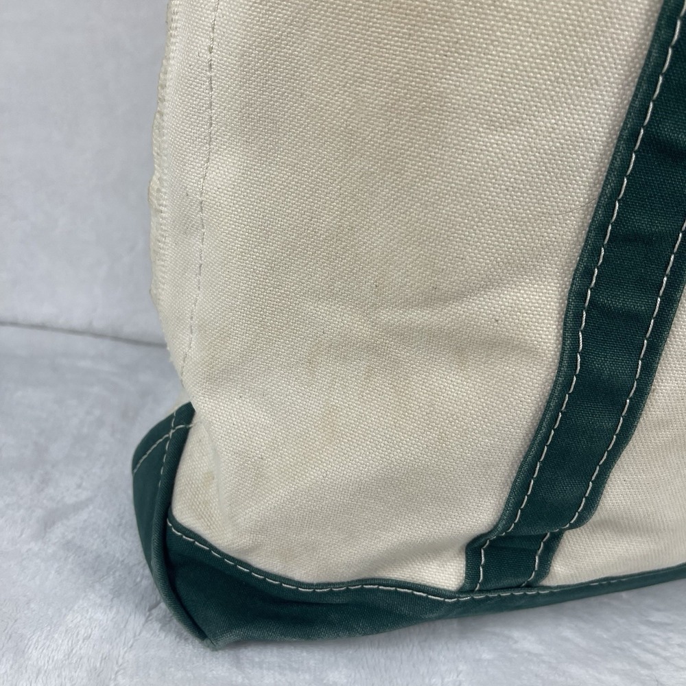 Vintage L.L.Bean Boat and Tote Canvas Bag Beige Green Dog Embroidery Made In USA - Picture 7 of 8